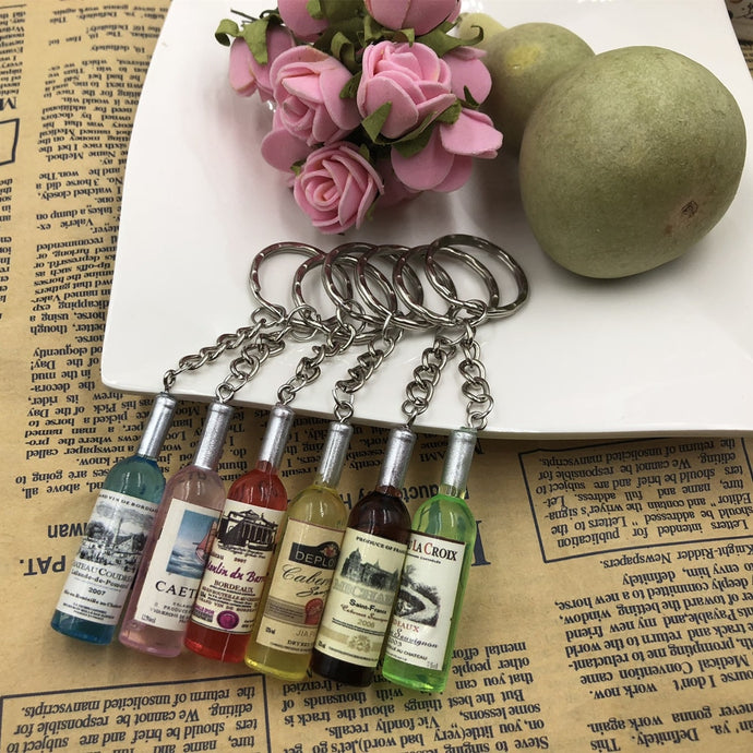 Fashion New Women/Men's Fashion Handmade Resin Wine Bottle Key Chains charm Key Rings Alloy Charms Gifts  Wholesale